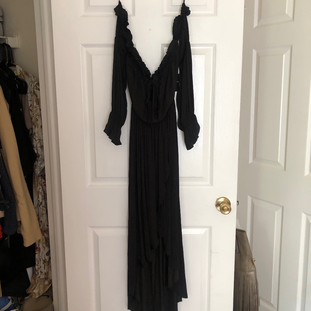 Off the shoulders dress.